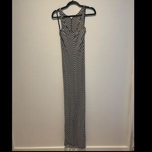 Blue and White Diagonal Stripe Maxi Dress